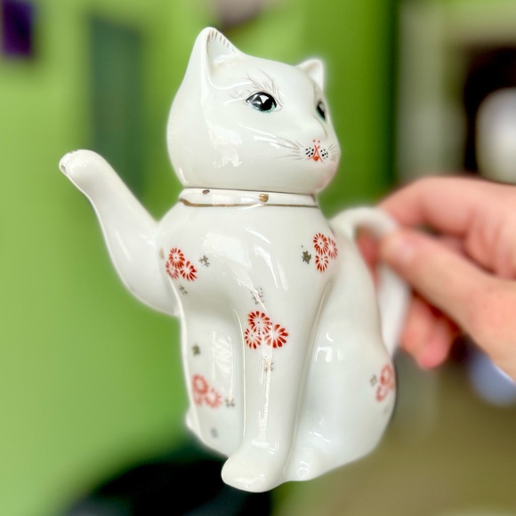 Oriental Kitty Cat Porcelain Vintage Collectible Kitchen Teapot Kettle Figurine - Picture 5 of 15